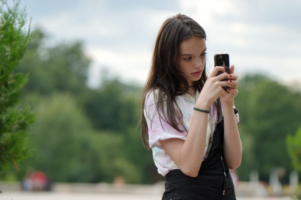 Young girl browsing HirePro freelance marketplace